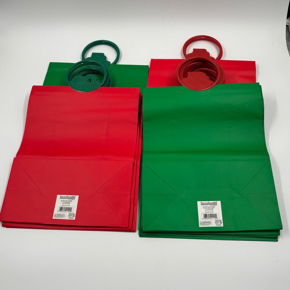 12pc Christmas Gift Bag Set Red & Green w/ Sleigh & Candy Cane Handles